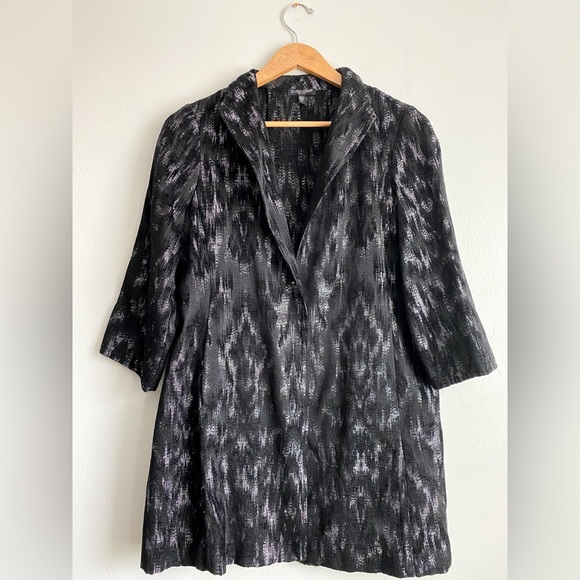 EILEEN FISHER Black Jacquard Open Front Long Blazer Jacket Coat Silver Artisan S - Picture 6 of 12